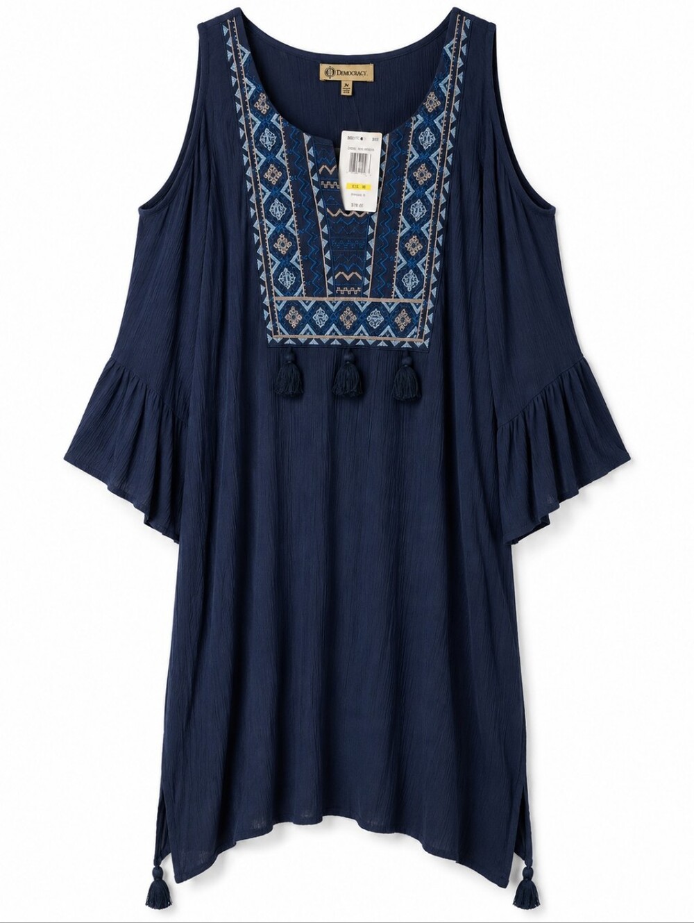 Democracy Navy Embroidered Cold Shoylder Boho Dress